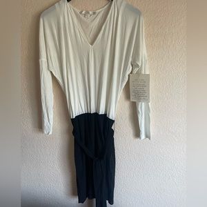 Boston Proper black & white drp waist dress NWT